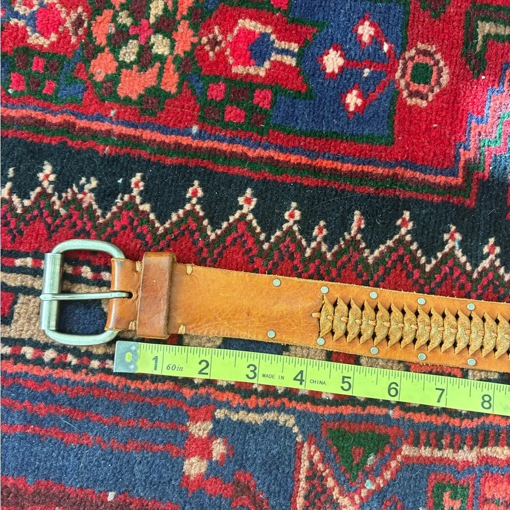 Buckle Braided Leather Studded Brown Belt
